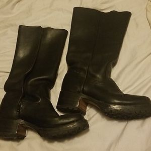 Mid-calf black leather Frye motorcycle boots